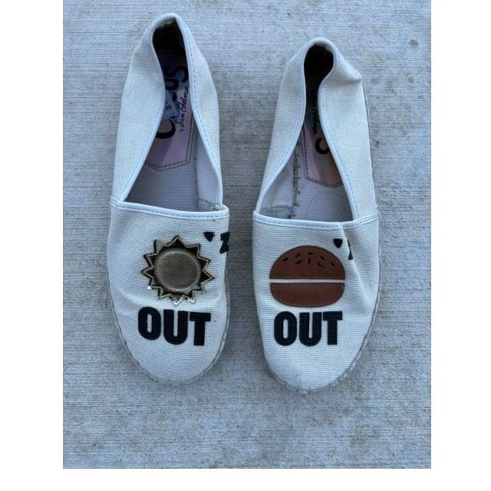 Circus‎ by Sam Edelman Sun Burger Out Canvas Espadrille Flats White Womens 8.5